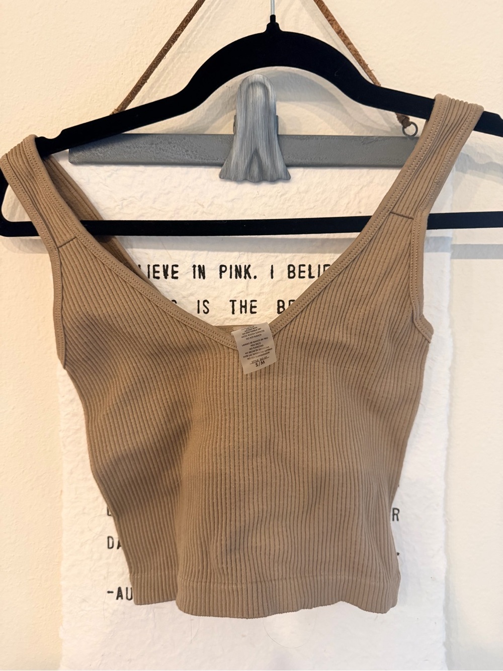 Ribbed V-Neck Crop Tank Top - Taupe